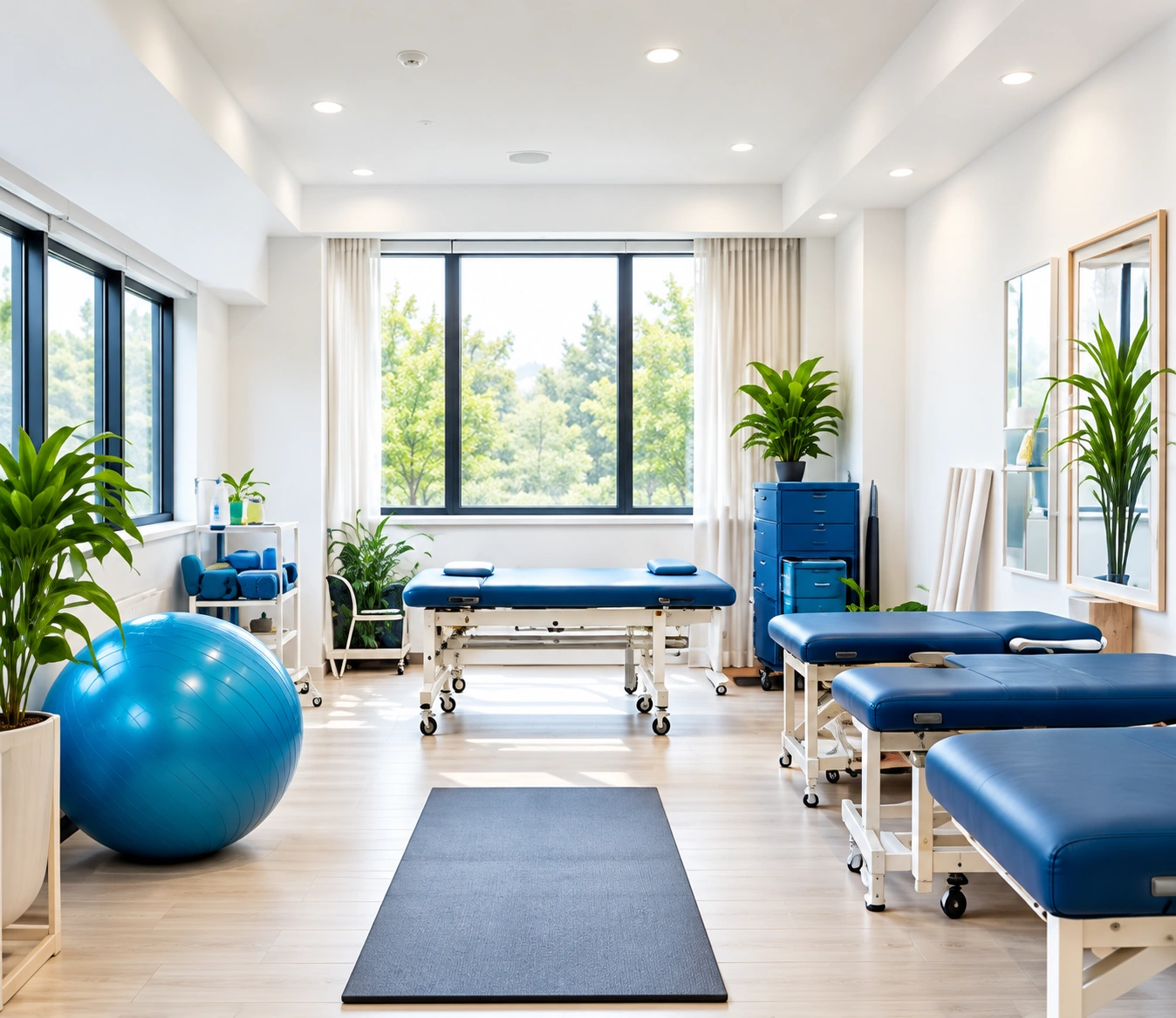 Bright physiotherapy clinic interior